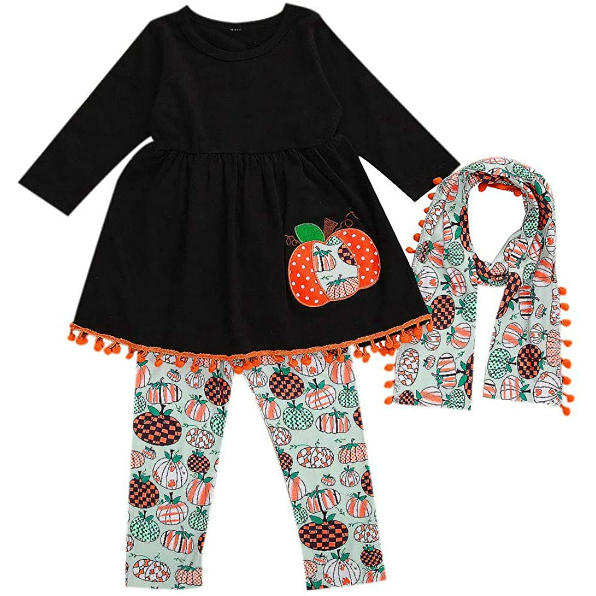 Christmas Outfit Toddler Baby Girls Long Sleeve Snowman Tops Dress+Snowflake Leggings Pants Scarf Clothes Set